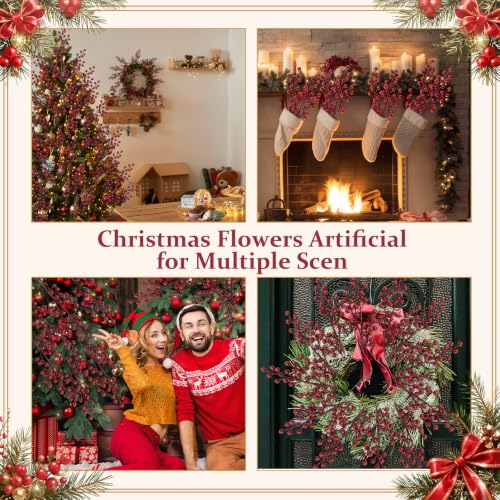 Norme Matte Burgundy 12 Pcs Christmas Berry Picks 16" Glitter Stems (Variation: Matte Burgundy)