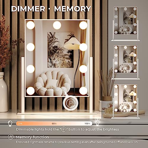 ZL ZELing White Vanity Mirror with Lights 9 Bulbs, Dimmable Touch Control, 360° Rotation