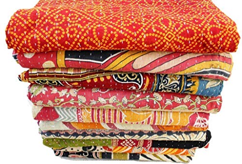 Handmade Vintage Kantha Throw Blanket - Bohemian Cotton Quilt
