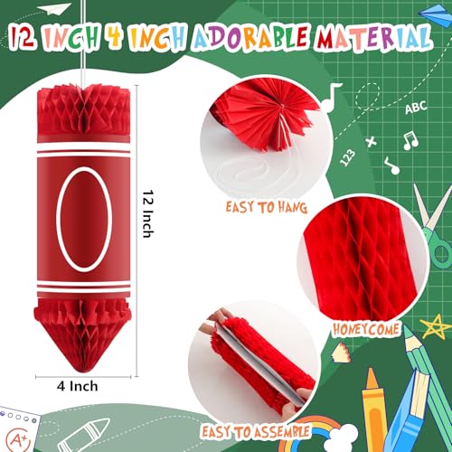 12pcs Back to School Crayon Hanging Honeycomb Decorations for Classrooms