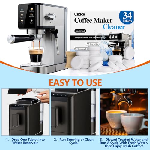 Coffee Machine Descaler Tablets - Universal Coffee Maker Cleaner, 34 Pack