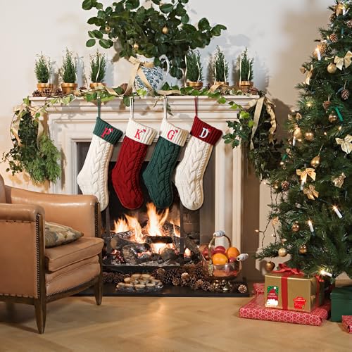Monogram Initial Cable Knit Christmas Stocking - 18 Inch Holiday Stocking
