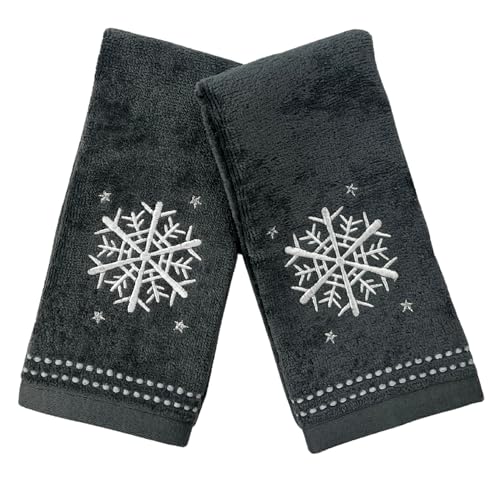 Embroidered Snowflake Fingertip Towels, 100% Cotton, 12 x 18, Set of 2