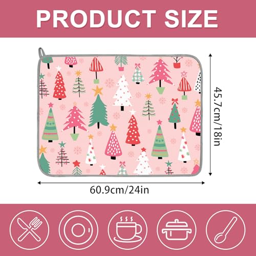 Whaline Christmas Dish Drying Mat Pink Cartoon Xmas Pine Tree
