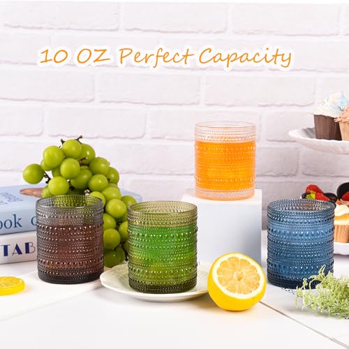JPPSUJJ Clear 10 oz Vintage Beaded Cocktail Glasses Set of 6 - Textured Bubble Drinking Glassware