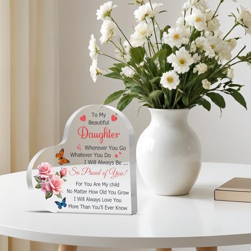 For My Beautiful Daughter Desk Sign – Inspirational Mom Gifts to Daughters Acrylic Plaque (Vadaka) – 10x10 cm