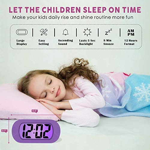 Kids Digital Alarm Clock with Snooze, Night Light, and Silicone Cover