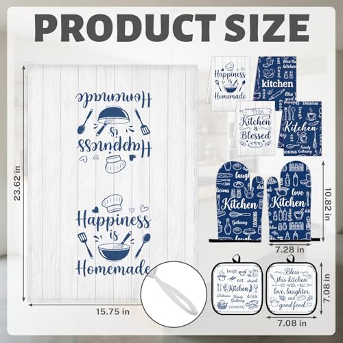 8-Piece Navy Blue Kitchen Decor Set: Dish Towels, Oven Mitts, Pot Holders