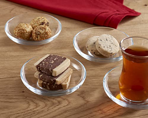 Pasabahce Set of 6 Clear Glass Tea & Coffee Saucers - Microwave Safe Turkish Tea Cups