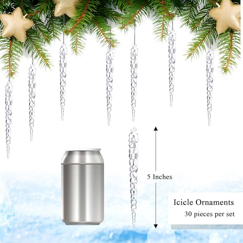Diahom 30ct 5in Crystal Icicle Christmas Ornaments - Clear Hanging Decor
