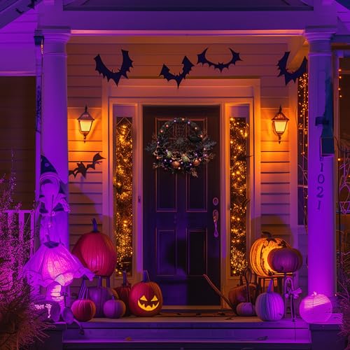 24-Inch Pre-Lit Halloween Wreath with LED Lights and Timer for Front Door