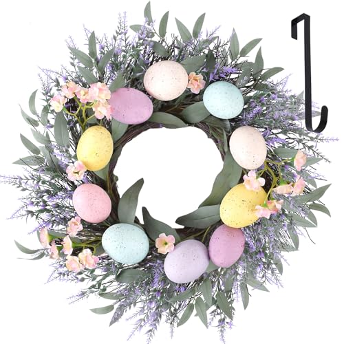 17-Inch Easter Wreath with Lavender, Spring Flowers and Eggs