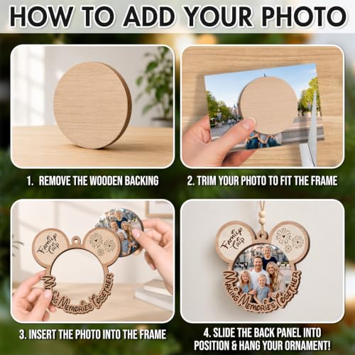 MeoDen Family Photo Frame Ornament - 4x4 Wooden Keepsake for Christmas Tree