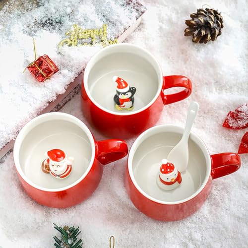 NDLBS Snowman Christmas 3D Coffee Mug - Cute Animal Inside, 12oz Ceramic Cup