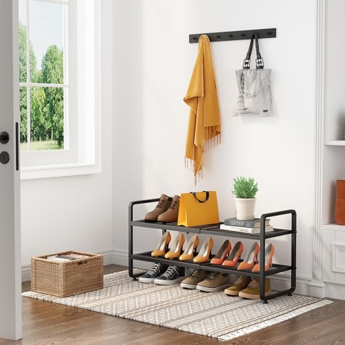 SNTD Expandable Metal Shoe Rack for Closet & Entryway - 2-Tier Stackable Adjustable Storage