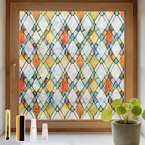 Stained Glass Window Privacy Film | Non-Adhesive UV Blocking Cling