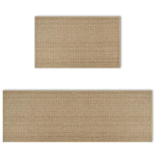 Washable Non-Slip Kitchen Rug and Mat Set - 2-Piece Chenille Floor Mats