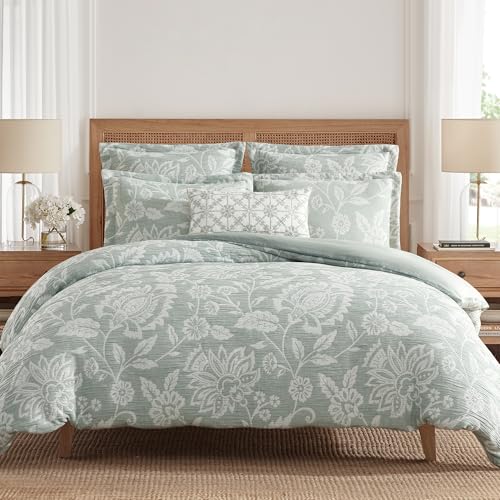 Sage Botanical Floral Duvet Set - King Size with 2 Shams