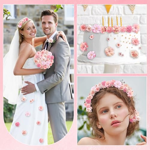 90 Mini Pink Artificial Flower Heads for Craft Decoration