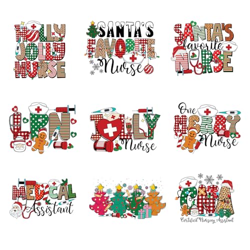 9pcs Christmas Nurse Iron-On Transfer Patches Small DIY Washable Heat Vinyl Decals