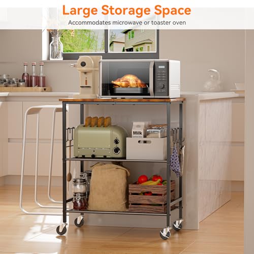 3-Tier Rolling Microwave Cart with Storage, Small Kitchen Island on Wheels