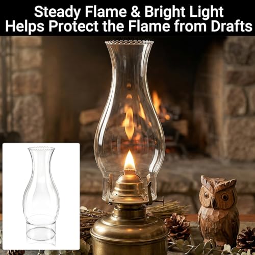 Clear Glass Oil Lamp Chimney - 8.3" Wave Top Hurricane Shade, 3" Fitter