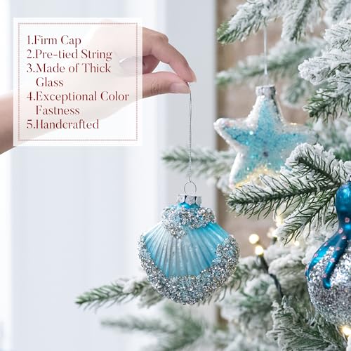 Valery Madelyn 8ct Large Christmas Glass Ornaments Set - Beach & Marine Theme