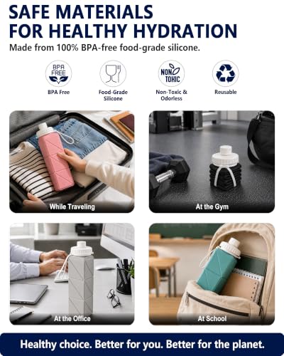 Collapsible Silicone Water Bottle 21oz Leakproof Travel Bottle
