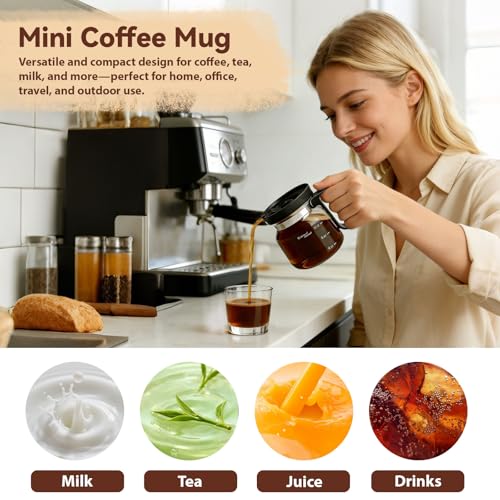 1 Pack Mini Glass Coffee Pot Mug with Spill-Proof Lid - 16oz Heatproof Novelty Drinkware