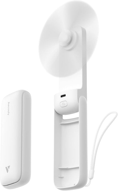 Aecooly Slim Portable Fan - USB Rechargeable Mini Handheld Fan | 24-Hour Cooling Time, White (2-Pack)