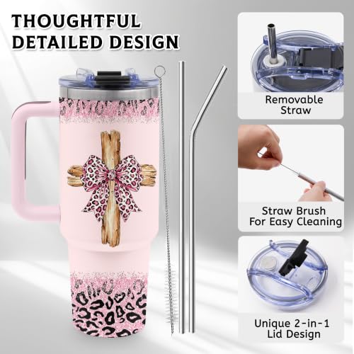 40oz Christian Tumbler with Handle & Straw – TNASURHUS Pink ChristSZJ
