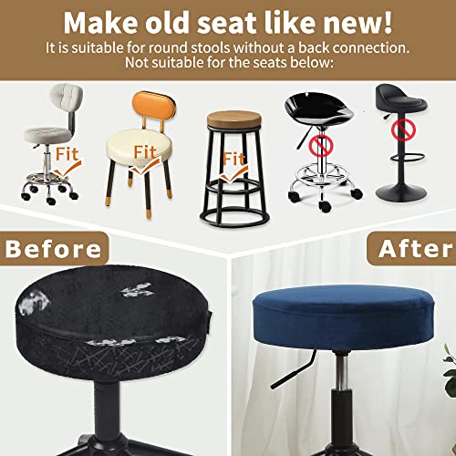 Stretchy Velvet Bar Stool Cover - Washable Round Slipcover (L, Navy)