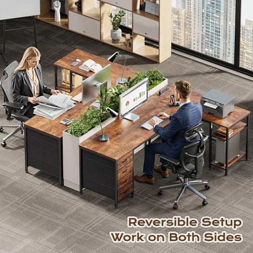 55-Inch L-Shaped Computer Desk with Drawers, Power Outlets and USB-C Port