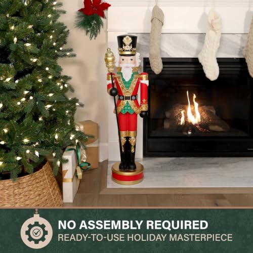 Fraser Hill Farm 3.3 ft Resin Nutcracker Statue with Scepter and 5 LEDs