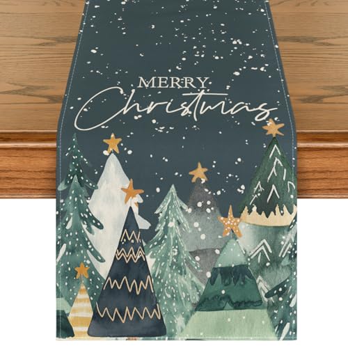 Artoid Mode 13x60 inch Snow Trees Table Runner - 210 GSM Polyester, Christmas Holiday Kitchen Decor