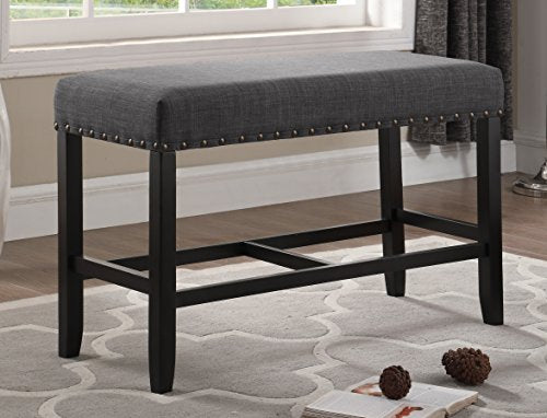 Upholstered Counter Height Dining Bench with Nailhead Trim, Grey