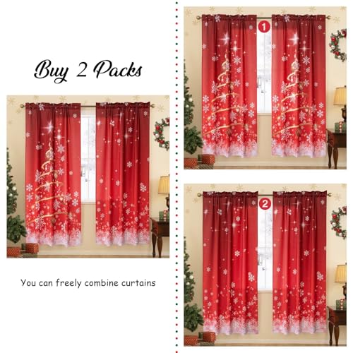 MikiUp Snowflakes Christmas Curtains 52x84 in, Pack of 2, Red Ombre Room Darkening Drapes