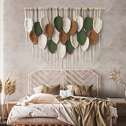 Large Macrame Wall Hanging Boho Woven Tapestry Leaf Art Decor (39" x 29.5")