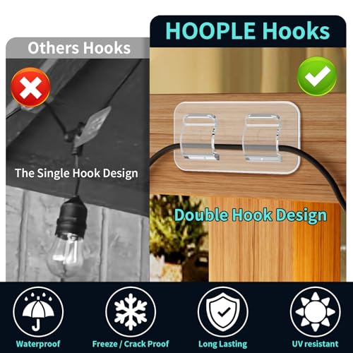 30-Pack Outdoor String Light Hooks, Waterproof Heavy Duty Adhesive Clips