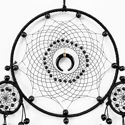 Large Black Dream Catcher Wall Decor with Tree of Life and Natural Feathers