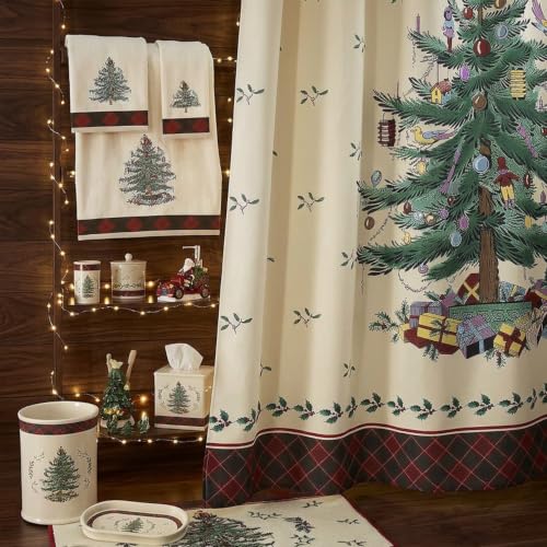 Spode Christmas Bath Towel - Festive Holiday Cotton Towel, Soft & Absorbent, 27x50 inches, Tartan Border
