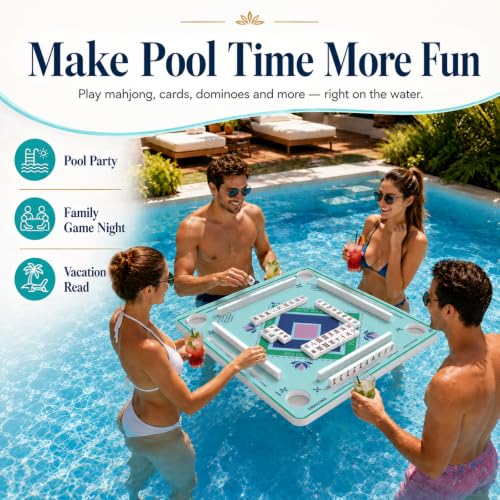 31.5-Inch Floating Mahjong Table for Pool, Reversible EVA Game Board