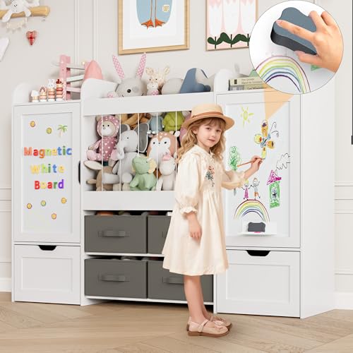 61-Inch Kids Toy Storage Organizer with Bookshelf, Bins & Magnetic Boards