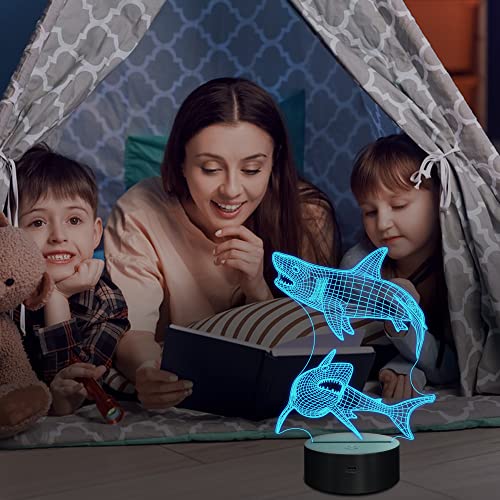 3D Shark Night Light for Kids, 16-Color LED Illusion Lamp with Remote