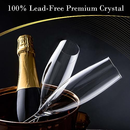 JBHO Set of 4 Hand Blown Lead-Free Crystal Champagne Flutes - Elegant Gift Box, 8oz, Wedding & Celebration Glassware