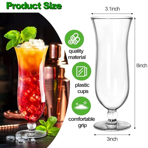 Yesland 6 Pack 13.5 oz Plastic Hurricane Glasses - Clear Tulip Cocktail & Tropical Drink Cups
