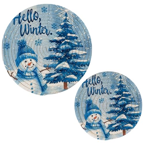 Boccsty Blue Snowman Christmas Trivet Set 2PCS Woven Cotton Hot Pads for Kitchen