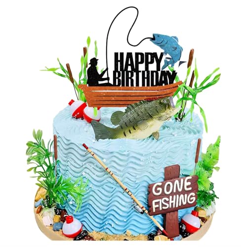 17-Piece Gone Fishing Cake Topper Set for Fisherman Birthday Parties