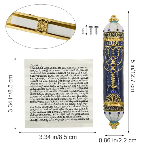 Enamel Mezuzah Case with Scroll for Door, 5-Inch Decorative Jewish Decor