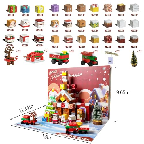 Christmas Snowy Village Advent Calendar with Santa, Reindeer, Train & Gifts - Holiday Decor Gift